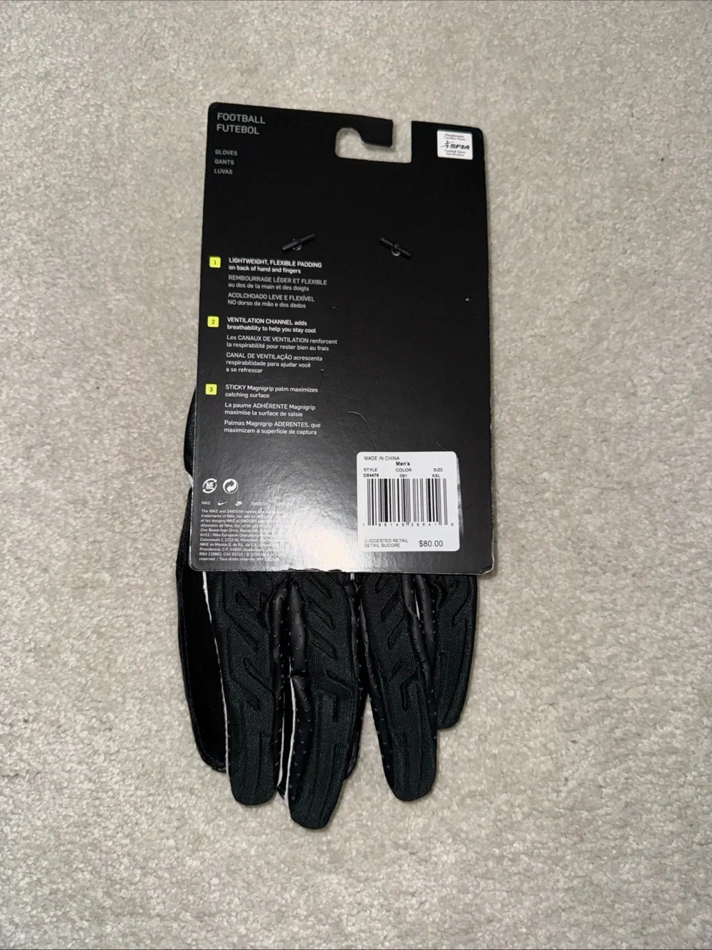 Nike Superbad Jordan Black White Football Gloves Magnigrip Size XXL NWT